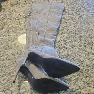 Elegant Gray Studded Over the Knee Boots